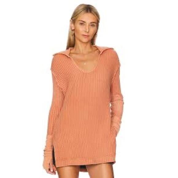 Free People Orange Long Sleeve Raymond Collared Thermal Medium - Picture 8 of 9